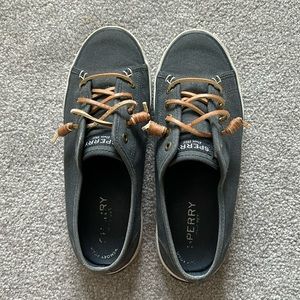 Sperry Dark Blue/Gray Canvas Top Sider Slip On Sneakers EUC Women’s 6M